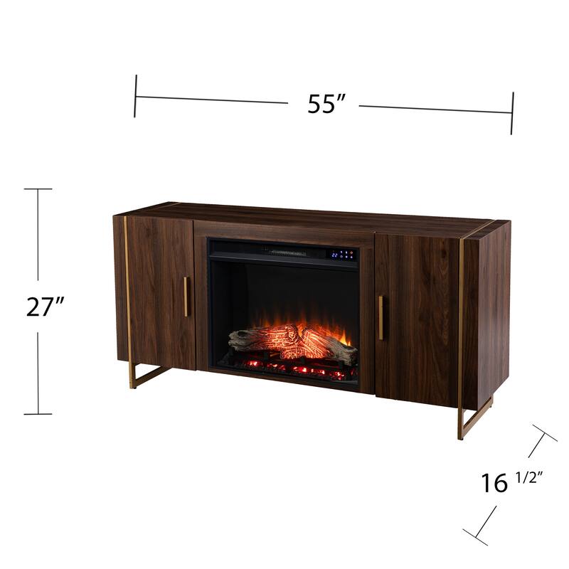 SEI Furniture Danielson Contemporary Brown Wood Electric Fireplace Media TV Stand for TV's up to